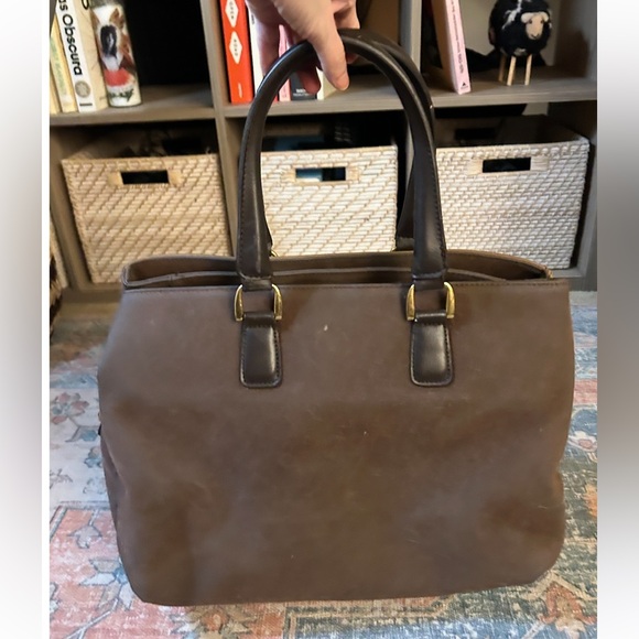 DIANE VON FURSTENBERG Two-Way Weekender Duffle Travel Bag Brown Suede Tri-Tone - Picture 5 of 16